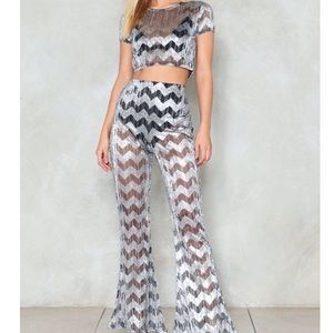 Nasty Gal 2Piece Croptop high waisted Flare Pants